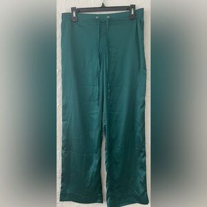 Soma Women's Teal Satiny Wide Leg Drawstring Pajama Pants Pockets; Size M